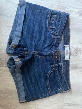 Hollister Dark Blue Denim Shorts with Contrast Stitching
